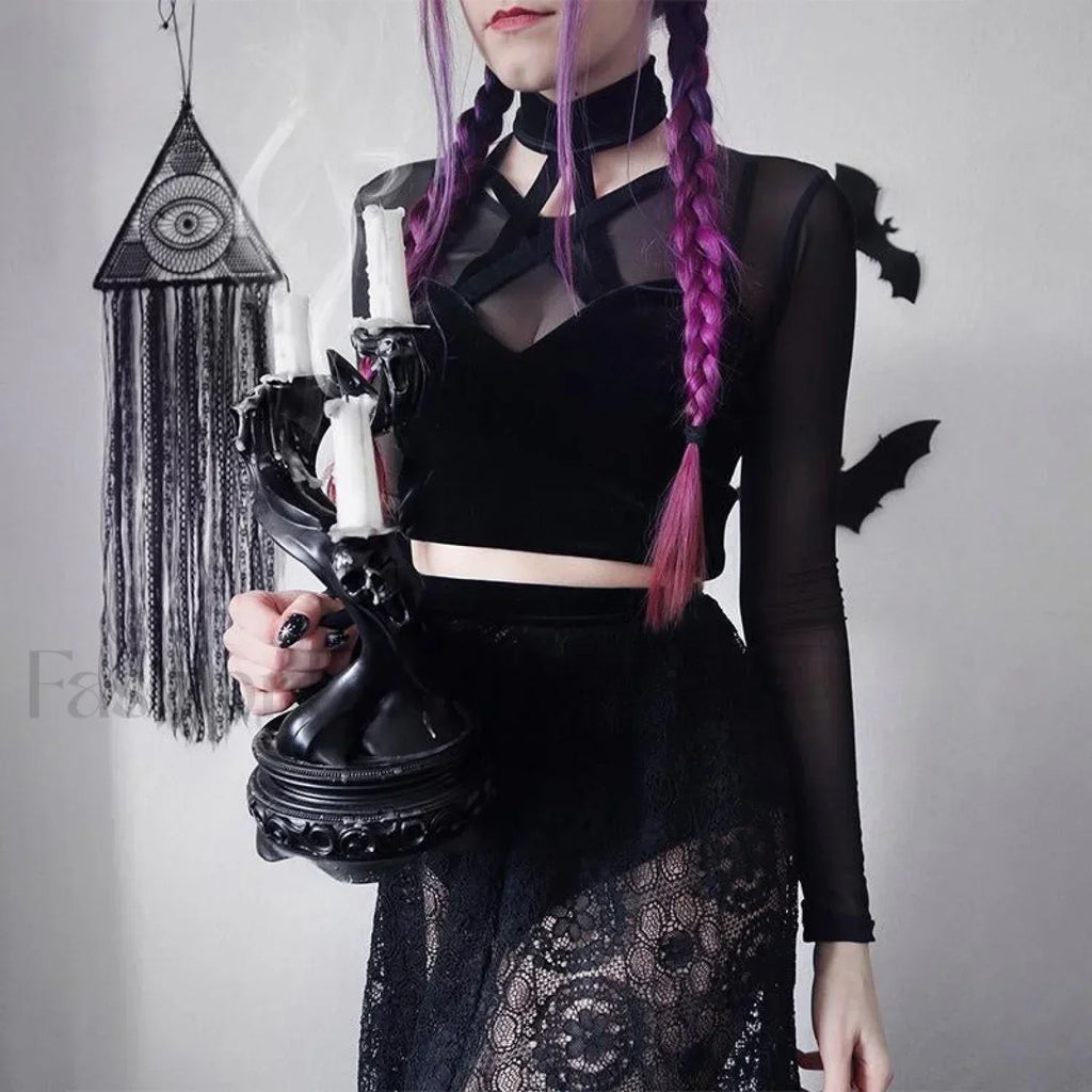 Mysterious Crop Cross Sexy Casual Out Summer Hollow Gothic Top