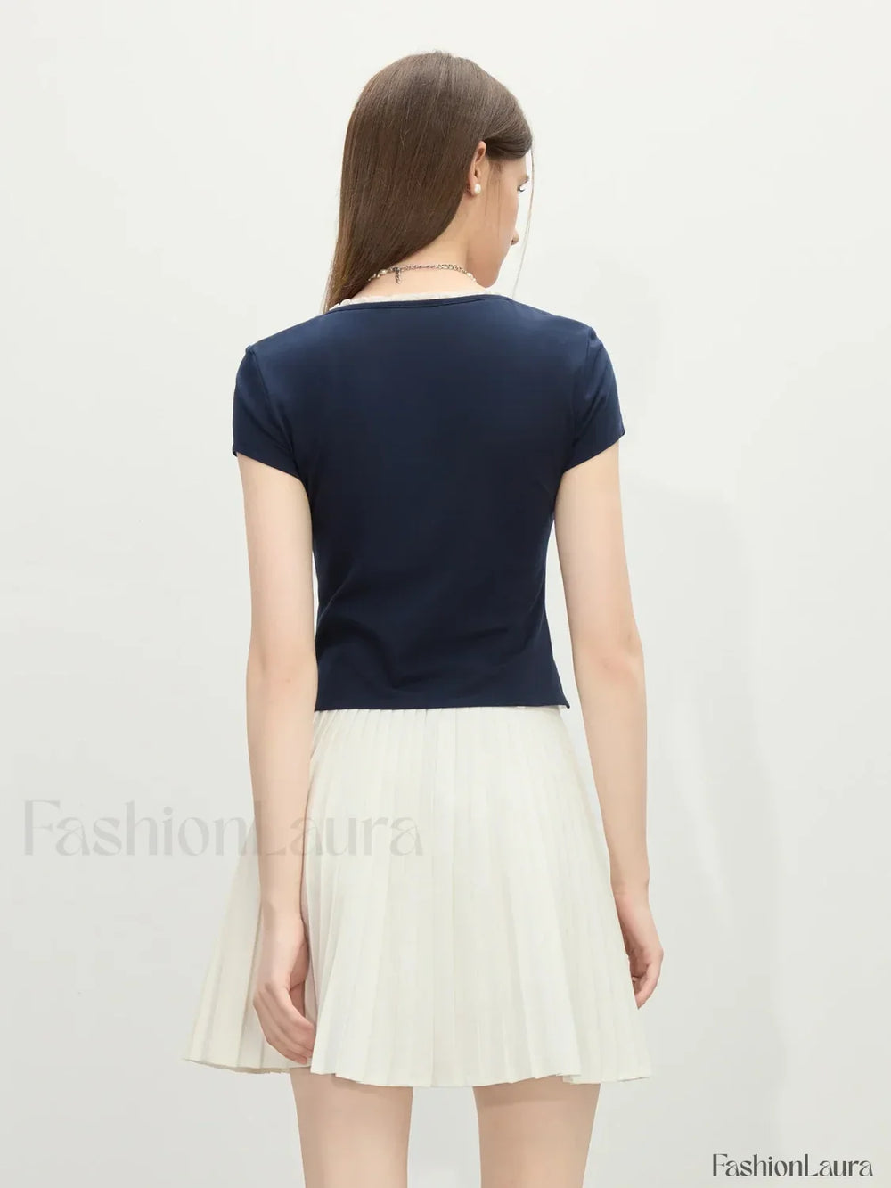 Navy Blue Fake Two piece Casual T Shirt