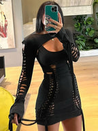 Neon Bandage Ruched Mini Dress Black / S