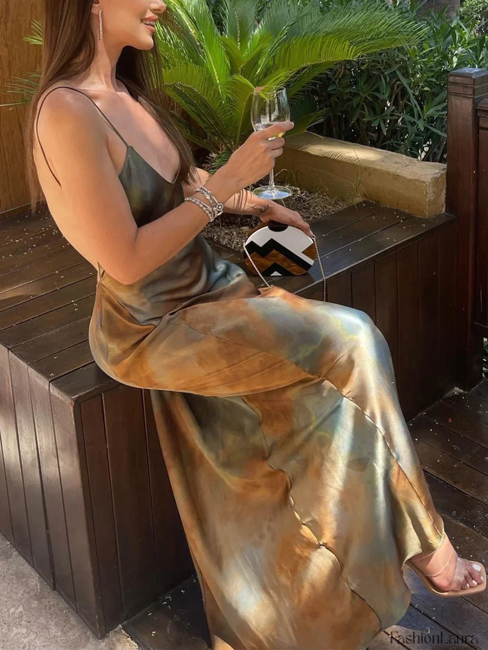 Neptune Satin Open Trendy Back Long Dress Dresses