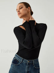 New Era Halter Cutout Modern Long Sleeve Knit Top Sweaters L