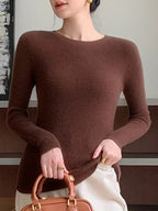 New Fashion Women’s Slim O neck Half Sleeve Pullover Solid Color Merino Wool Sweater Sweaters L