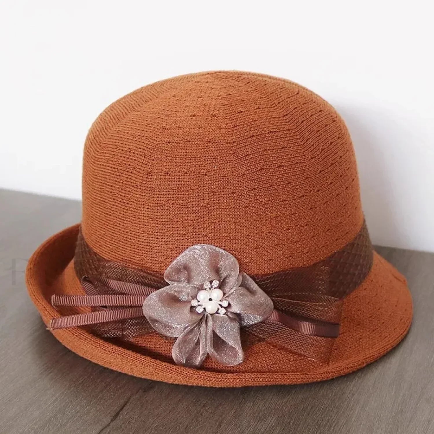 New Flower Small Pot Fashionable Woolen Curved Brim Top Hat