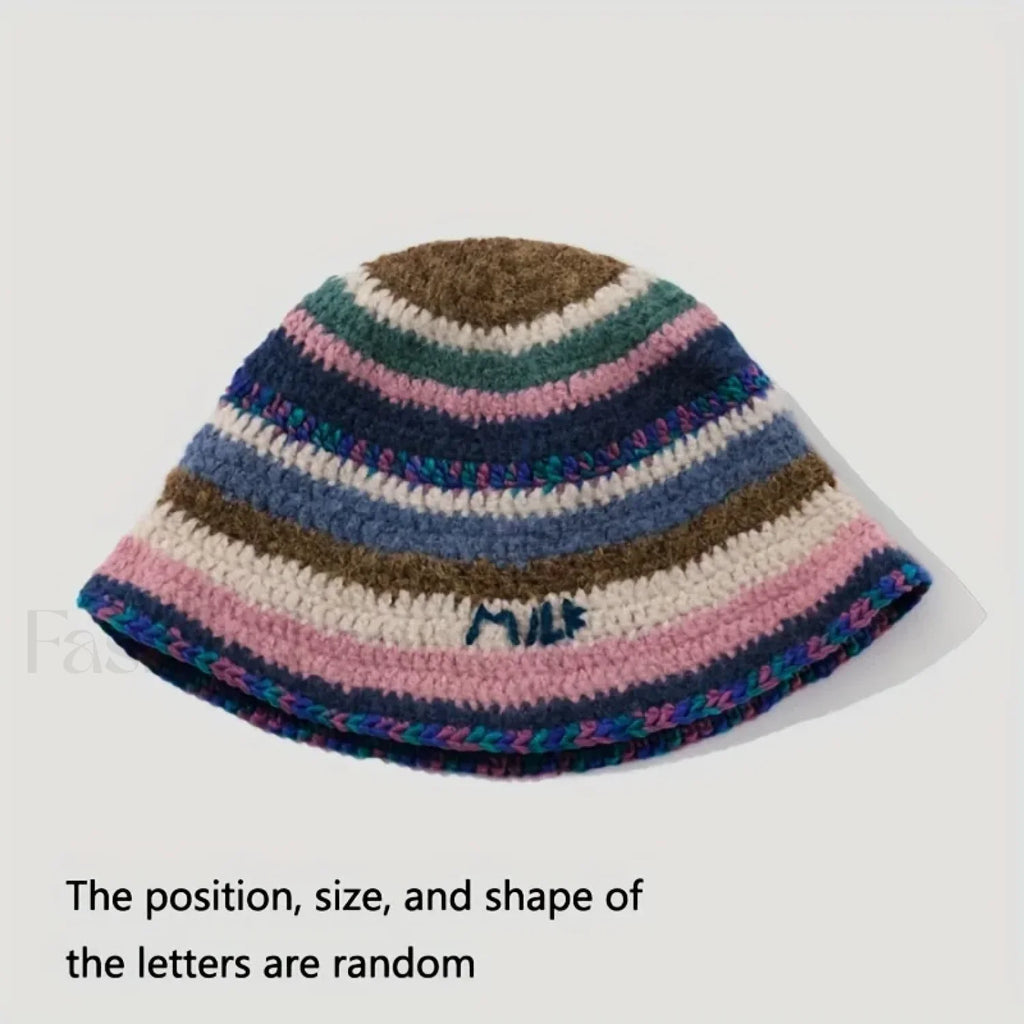 New Knitted Fisherman Autumn Winter Warm Retro Striped Basin Hat