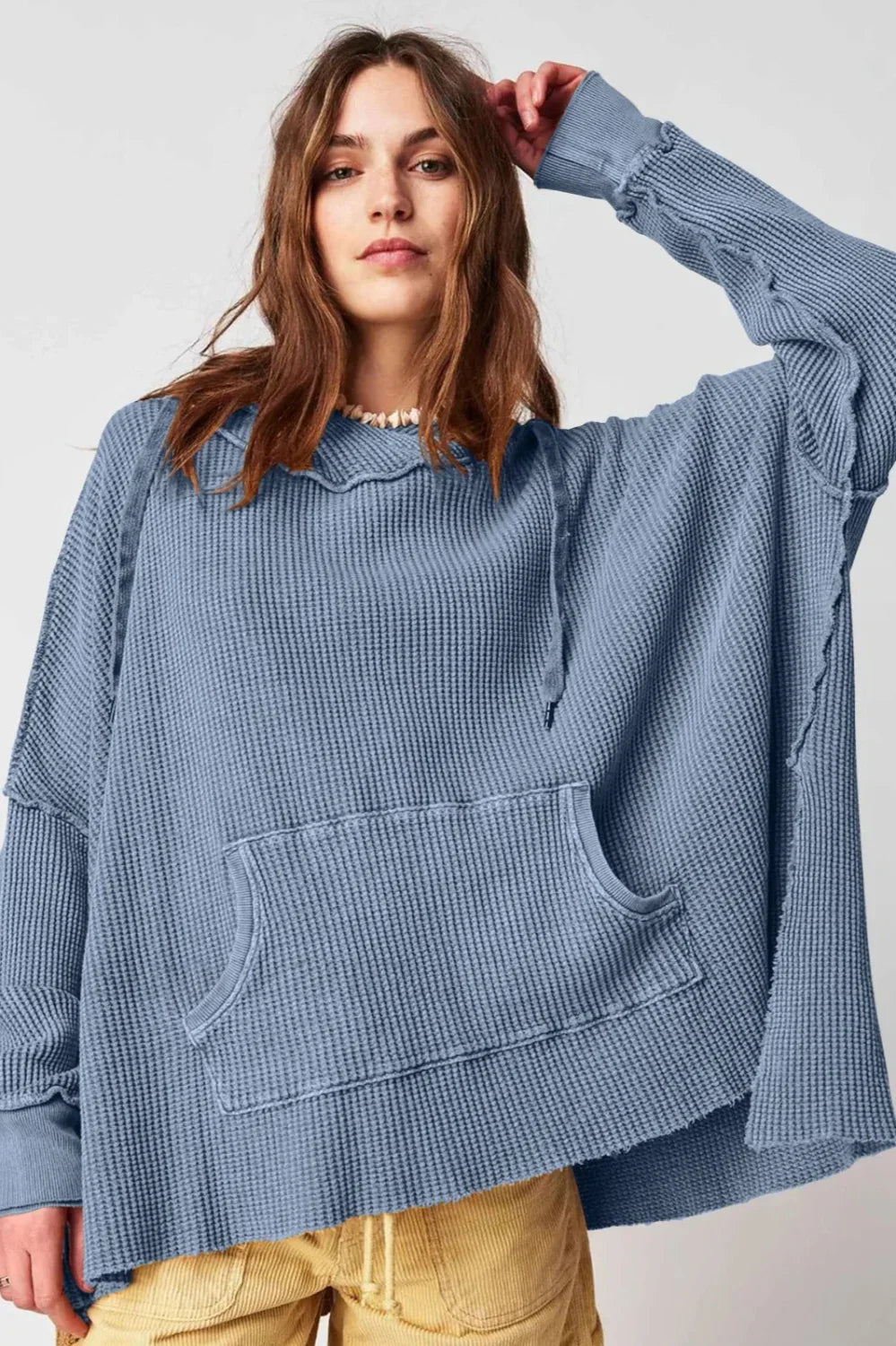 Newly Waffle Oversized Hooded Hoodie Blue / S