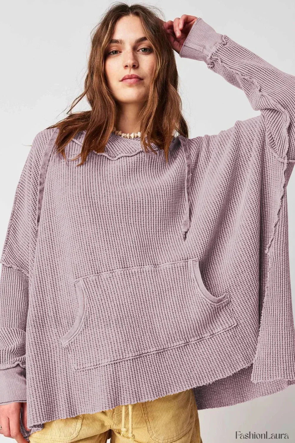 Newly Waffle Oversized Hooded Hoodie Purple / S