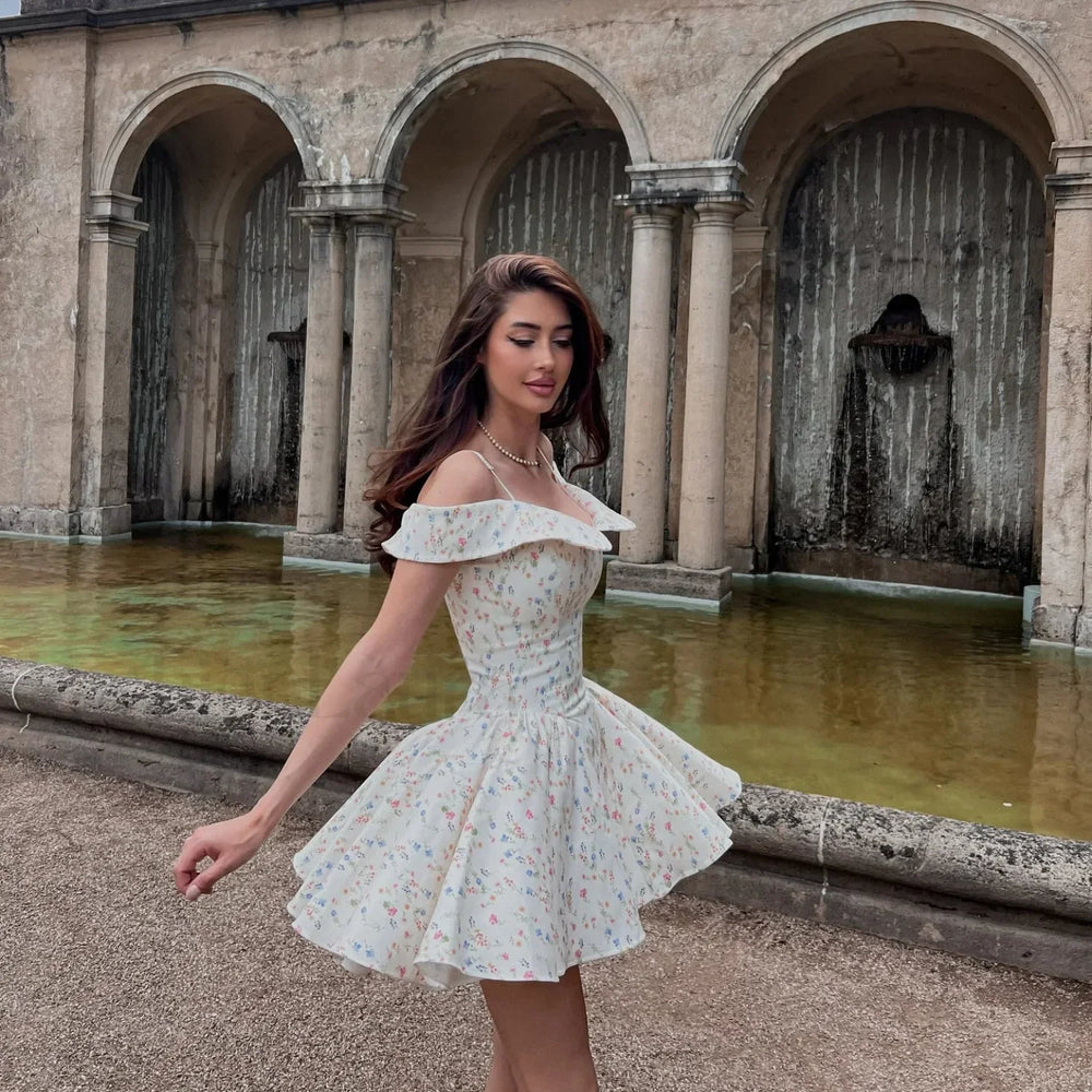Off Shoulder A Line Floral Dress