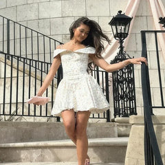 Off Shoulder A Line Floral Dress