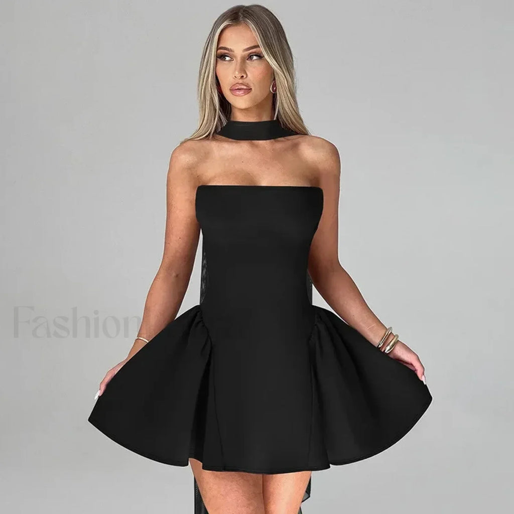 Off Shoulder A Line Mini Dress black / S