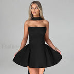 Off Shoulder A Line Mini Dress black / S