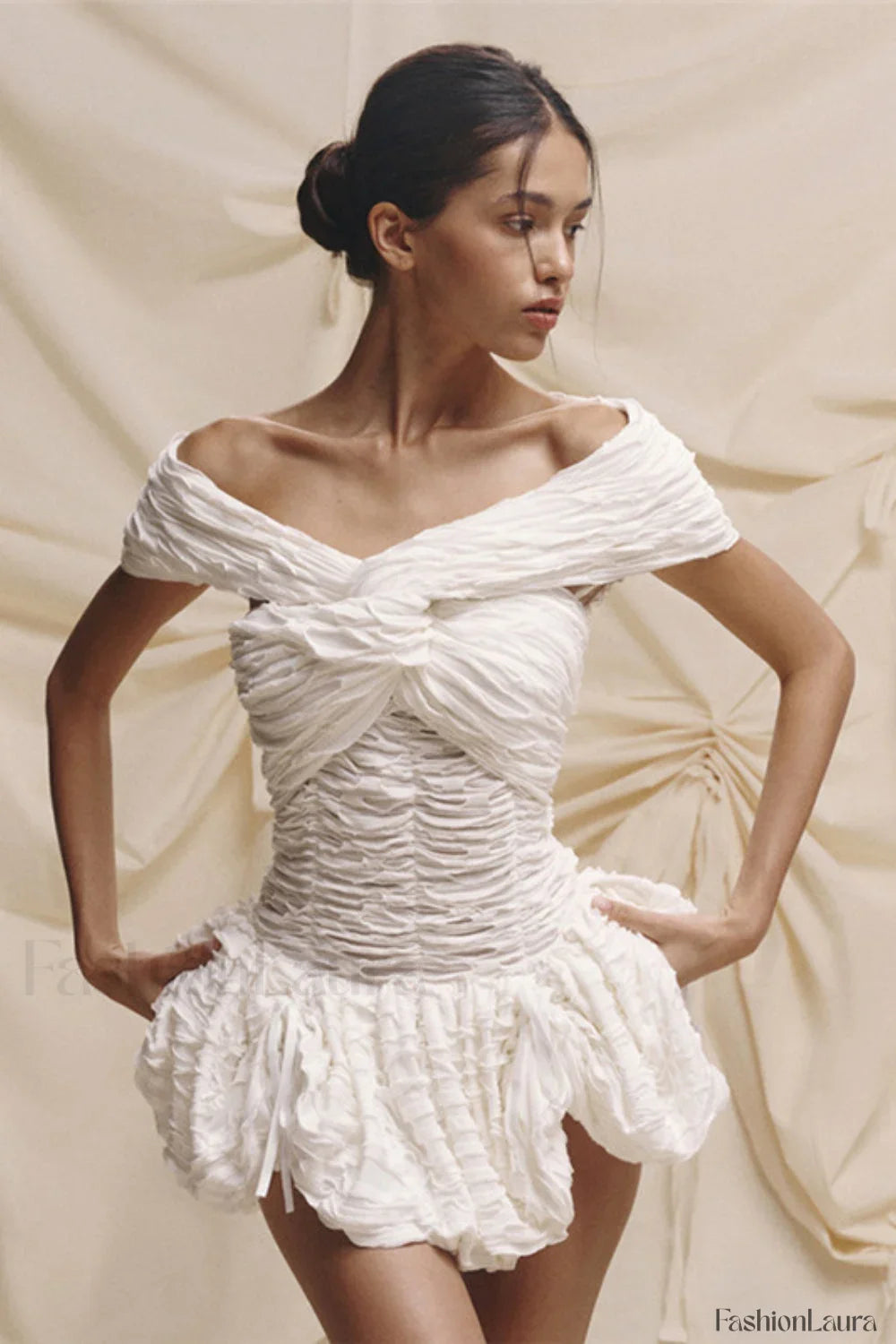 Off Shoulder Backless Bodycon Solid Mini Dress White / S