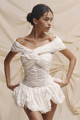 Off Shoulder Backless Bodycon Solid Mini Dress White / S