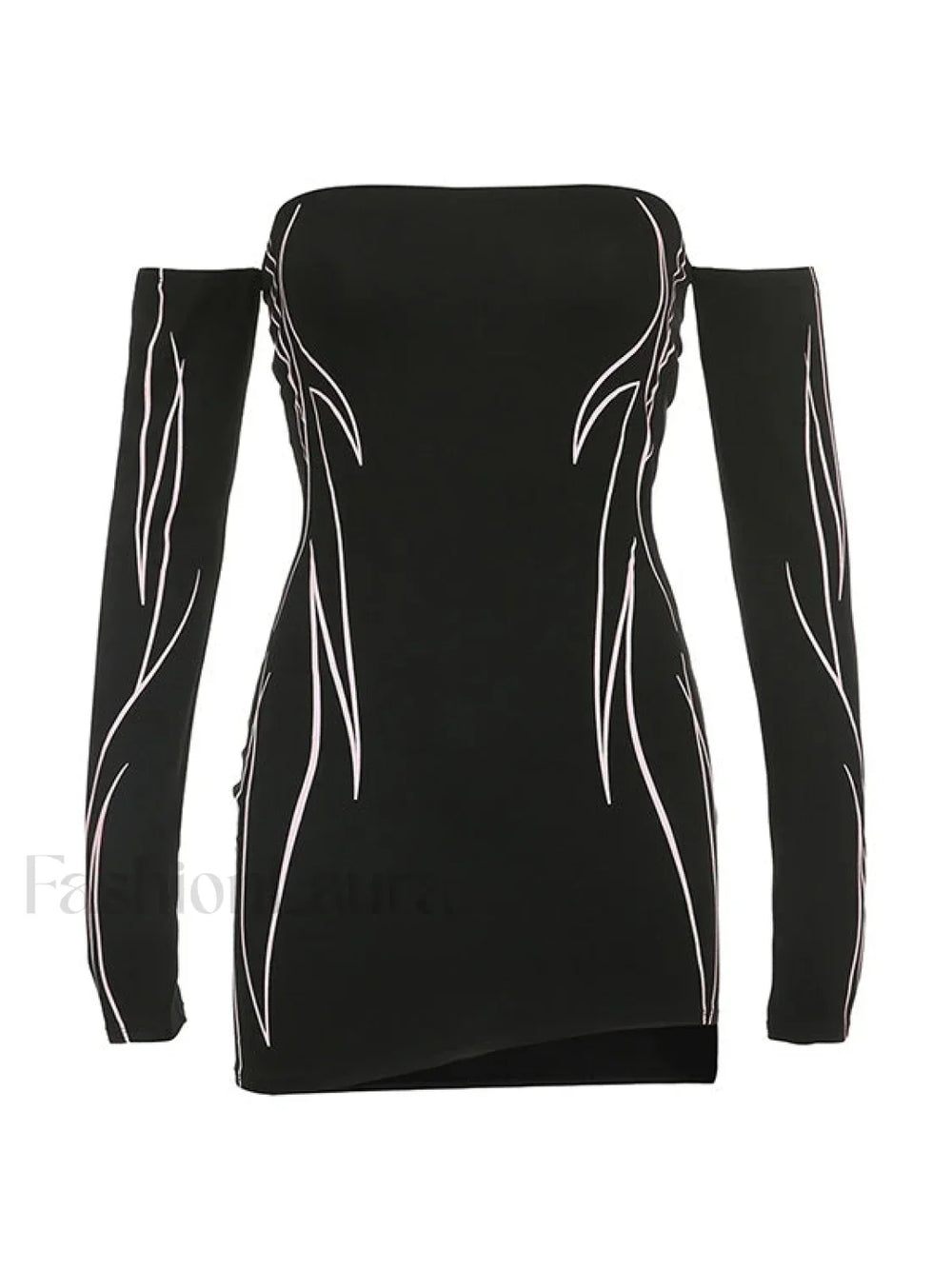 Off Shoulder Black Long Sleeve Mini Dress Mini Dresses