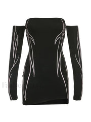 Off Shoulder Black Long Sleeve Mini Dress Mini Dresses