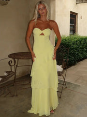 Off Shoulder Hollow Ruffle Maxi Dress