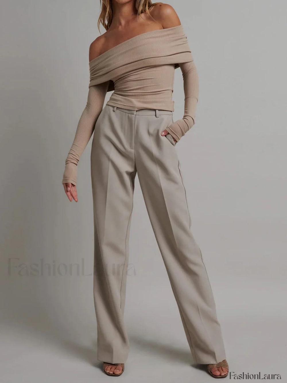 Off Shoulder Overfold Trendy Long Sleeve Crop Shirt T Shirts