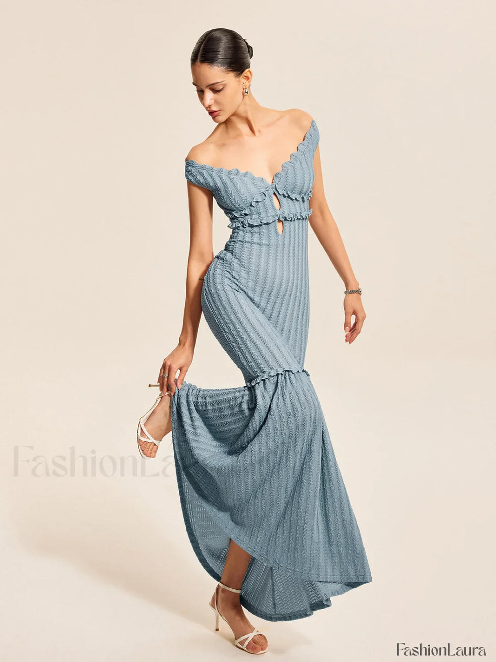 Off Shoulder Ruffle Detail Dress Blue / XS Dresses