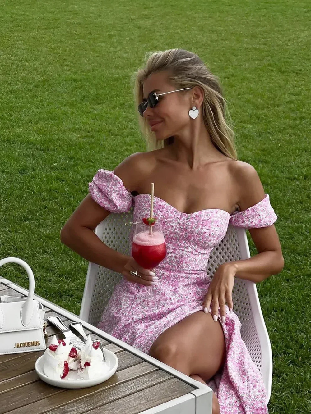 Off Shoulder Slit Floral Dress