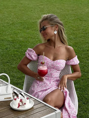 Off Shoulder Slit Floral Dress