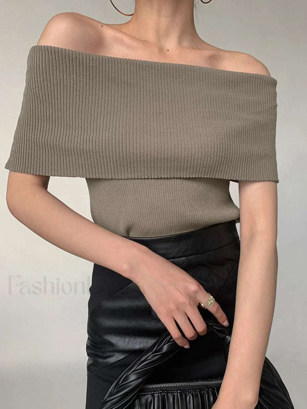 Off Shoulder Stretch Graceful Knit Top Sweaters L