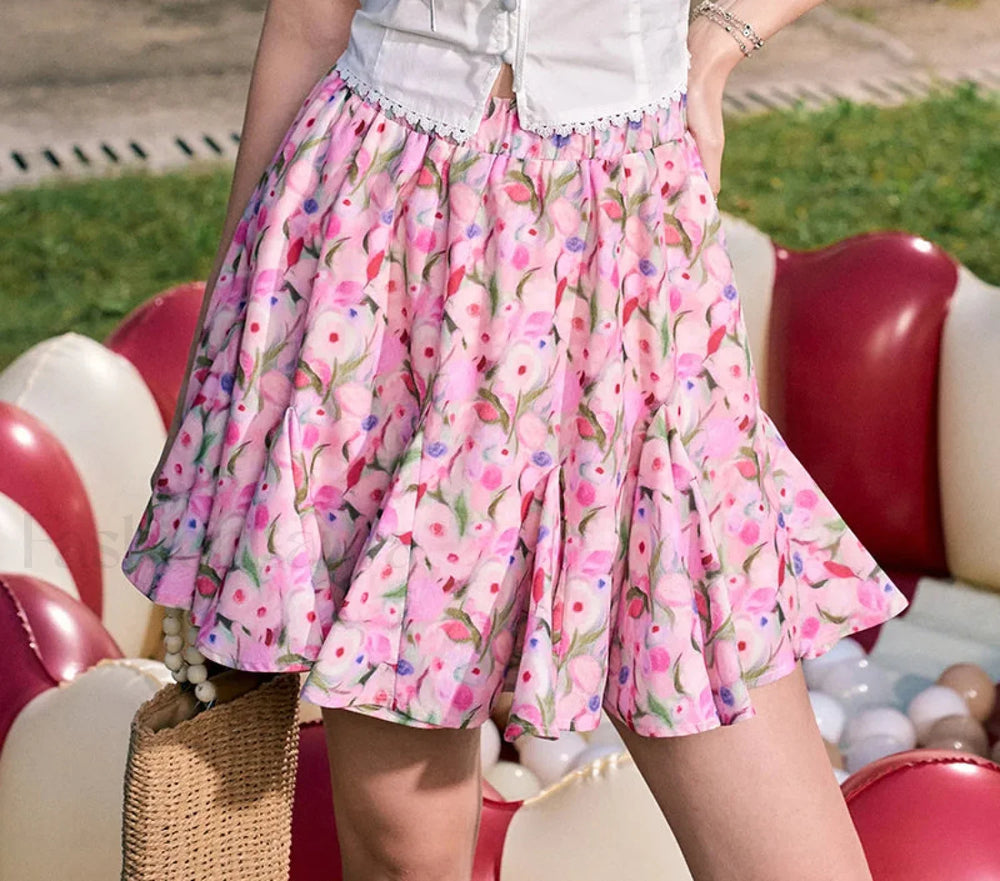 Oil Painting Floral High Waist Skirt