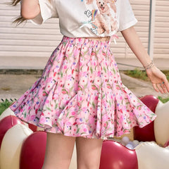 Oil Painting Floral High Waist Skirt