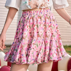 Oil Painting Floral High Waist Skirt