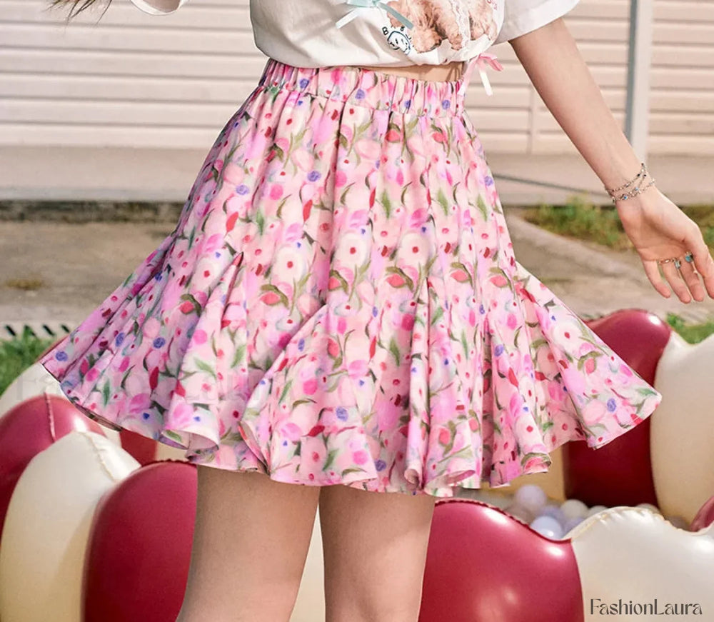 Oil Painting Floral High Waist Skirt