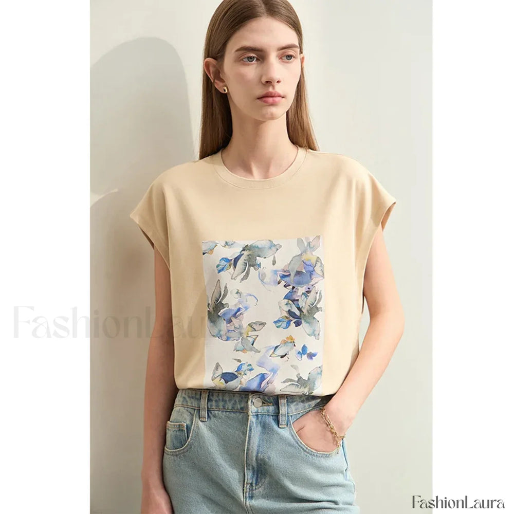 Oil Painting Floral T Shirt light apricot / S