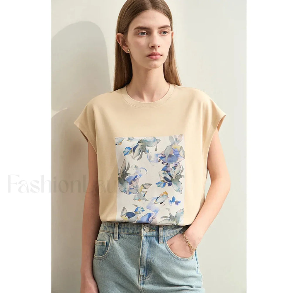 Oil Painting Floral T Shirt light apricot / S