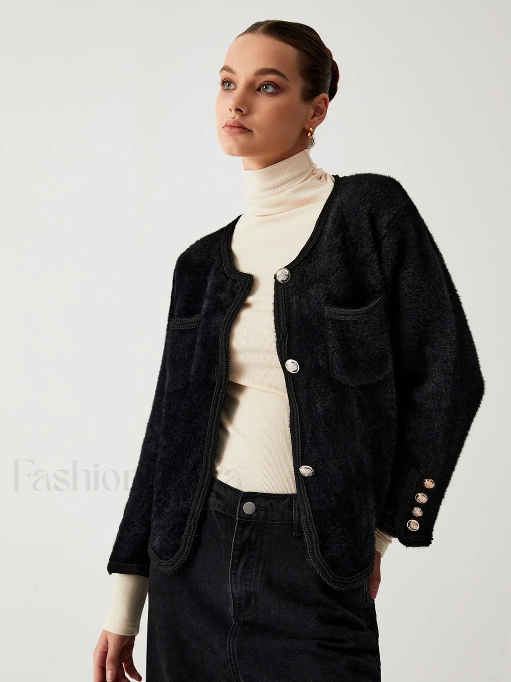 Old Money Graceful Aesthetics Fuzzy Cardigan Black / S Sweaters L