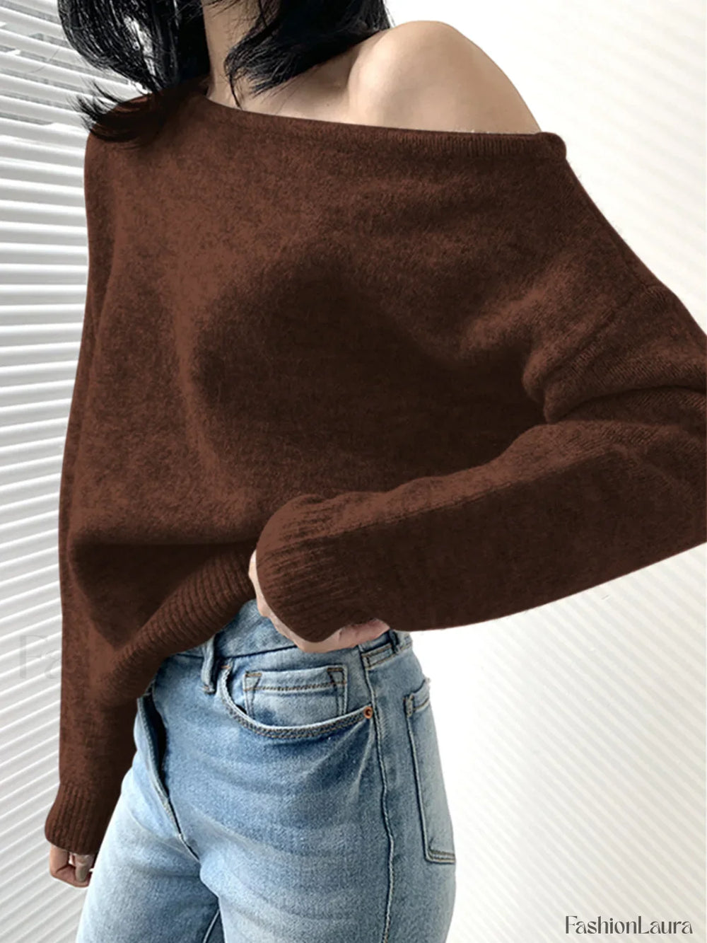 One Shoulder Asymmetric Sweater Dark Brown / XS Sweaters