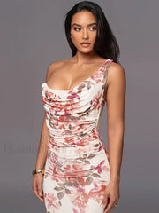 One Shoulder Bodycon Floral Dress
