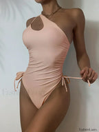 One Shoulder Hollow Out Lace Up One Piece