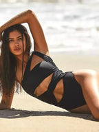 One Shoulder Hollow Out Solid One Piece