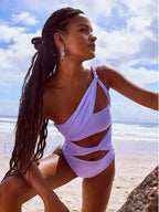 One Shoulder Hollow Out Solid One Piece