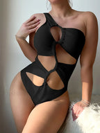One Shoulder Hollow Push Up One Piece Black / S