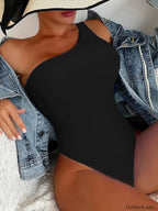 One Shoulder Lace Up Asymmetric One Piece