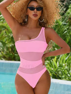 One Shoulder Mesh Orange One Piece