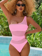 One Shoulder Mesh Orange One Piece