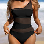 One Shoulder Mesh Orange One Piece Black / S
