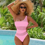 One Shoulder Mesh Orange One Piece Pink / S