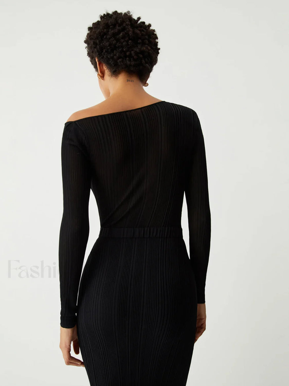 One Shoulder Off Trendy Knit Midi Dress Dresses