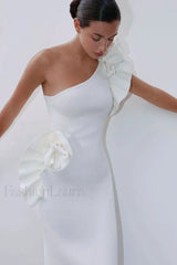 One Shoulder Ruffled Floral Knit Maxi Dress