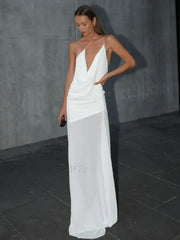 One Shoulder See Through Maxi Dress White / S
