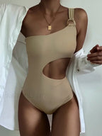 One Shoulder Trikini High Cut One Piece beige / S