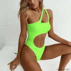 One Shoulder Trikini High Cut One Piece Neon / S