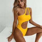 One Shoulder Trikini High Cut One Piece yellow / S
