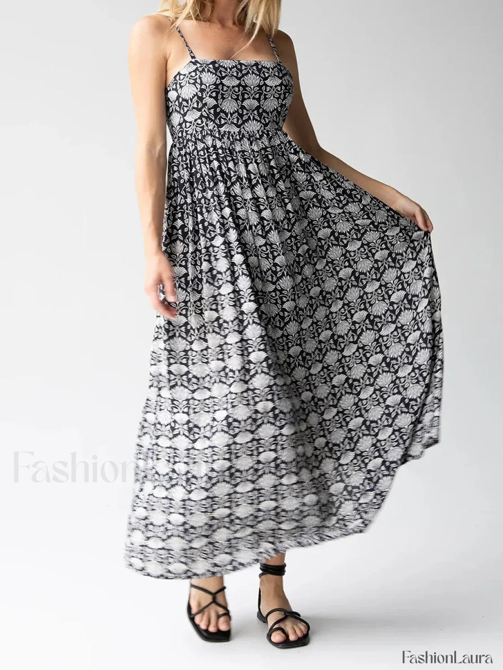 Open Back Floral Zipper Maxi Dress