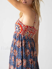 Open Back Floral Zipper Maxi Dress